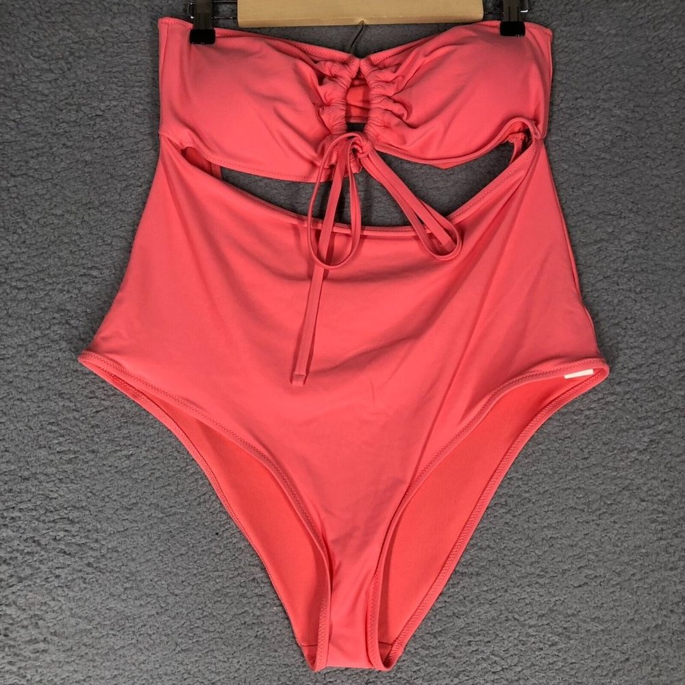 NEW Aerie Women's XL One Piece Bikini Swim Strapless Cut-Out Padded Coral Pink